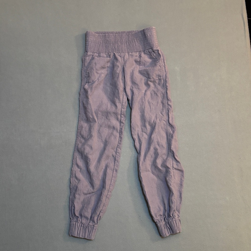 VTG Stile Benetton Womens Linen Smocked Waist Jogger Pants Gray / Purple Size 38